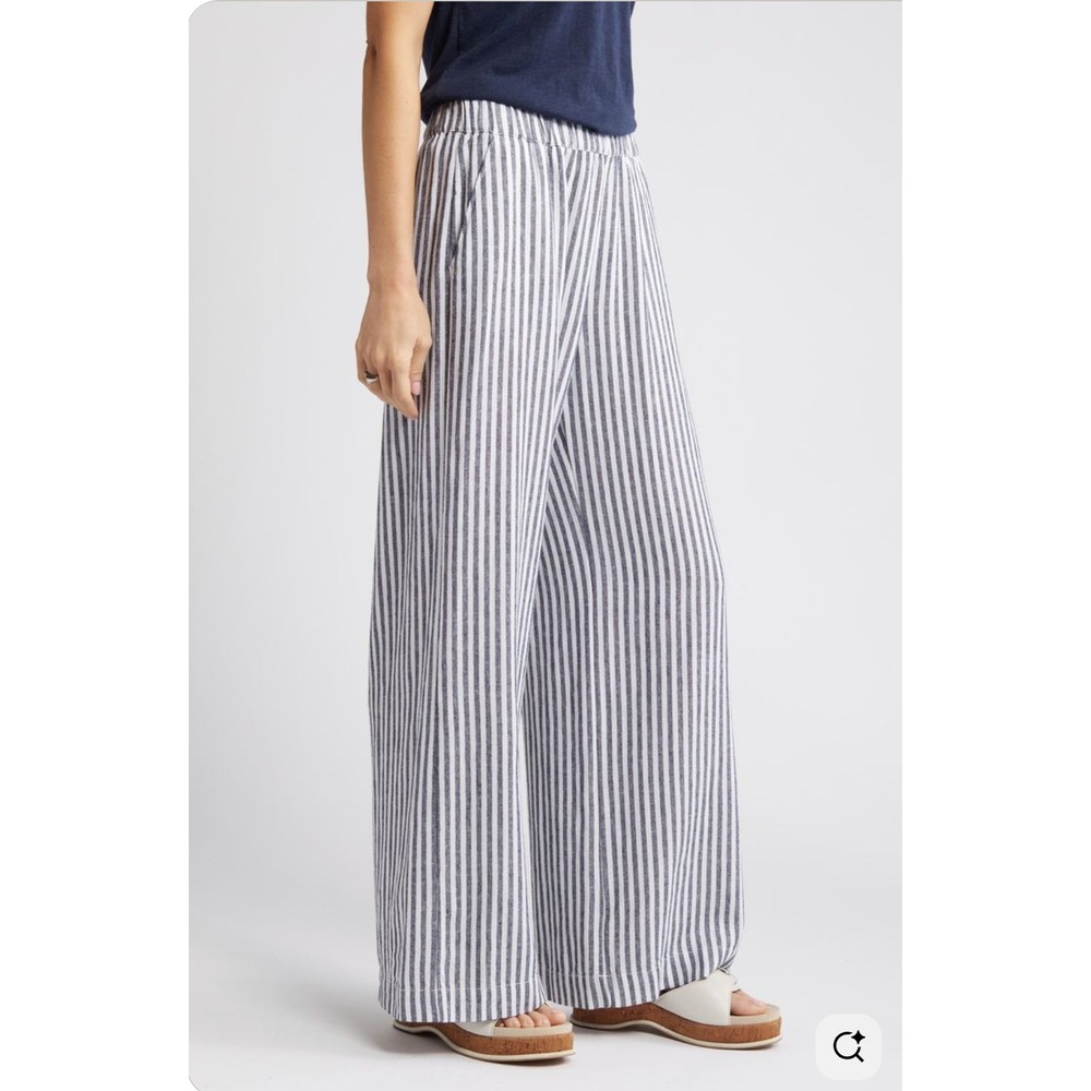 Caslon Grey White Brianne Stripe Wide Leg Linen Blend Pants Medium CN492167MI